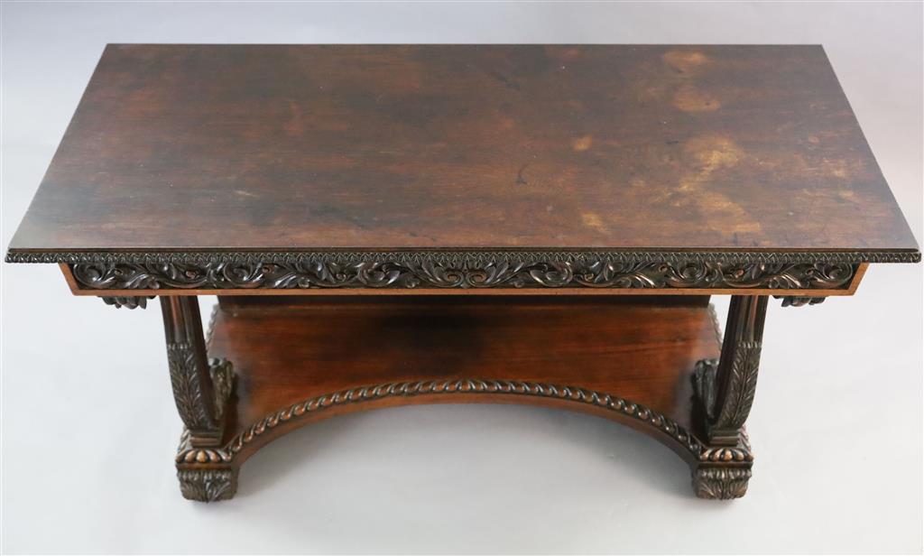 An early 19th century Anglo Indian padouk wood console table, W.4ft 2in. D.1ft 8.5in H.2ft 7.5in.